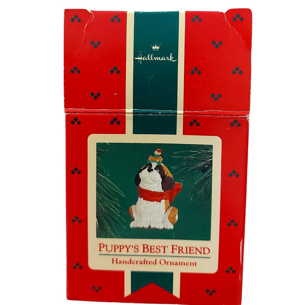 Vintage 1986 Hallmark Keepsake Ornament Puppy's Best Friend Saint Bernard Elf